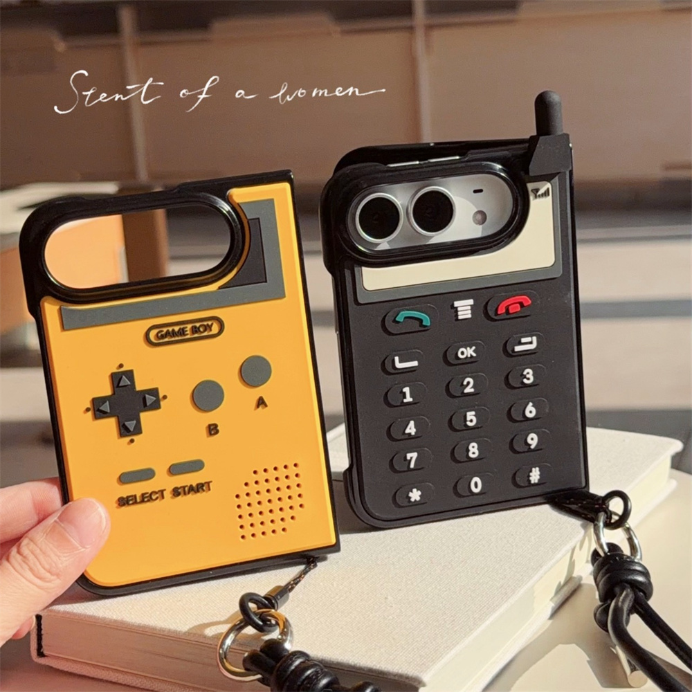 Cute Cartoon Wrist Strap Silicone Case - Custodia per iPhone Duo con cinturino